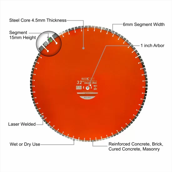 16 Inch Laser Welded Diamond Saw Blade – 14mm Segments For Concrete, Brick, Block, Paver & Asphalt – PT Diamond