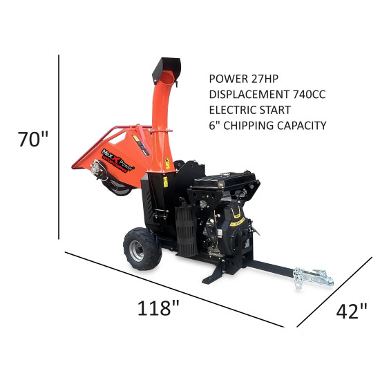 6 inch 27HP Hydraulic Commercial Flywheel / Disc Wood Chipper and Shredder 