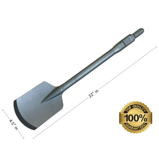 4.5"X 22" Clay Spade Shovel Chisel Bit for Demolition Hammers, Alloy Steel | 1-1/8" Hex Shank