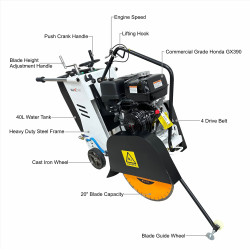 Mexx Power 20-Inch Concrete & Asphalt Floor Saw – Semi-Automatic with Honda Engine